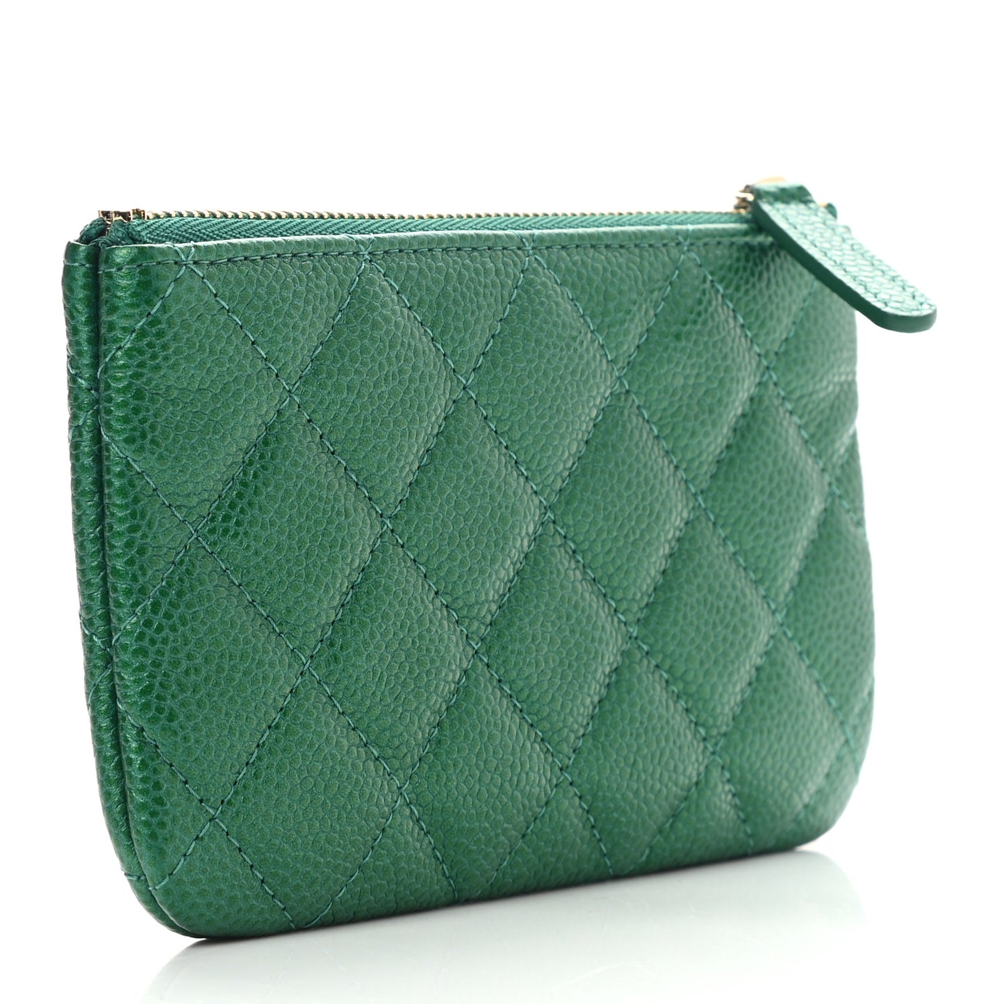 Metallic Caviar Quilted Small Cosmetic Case Green