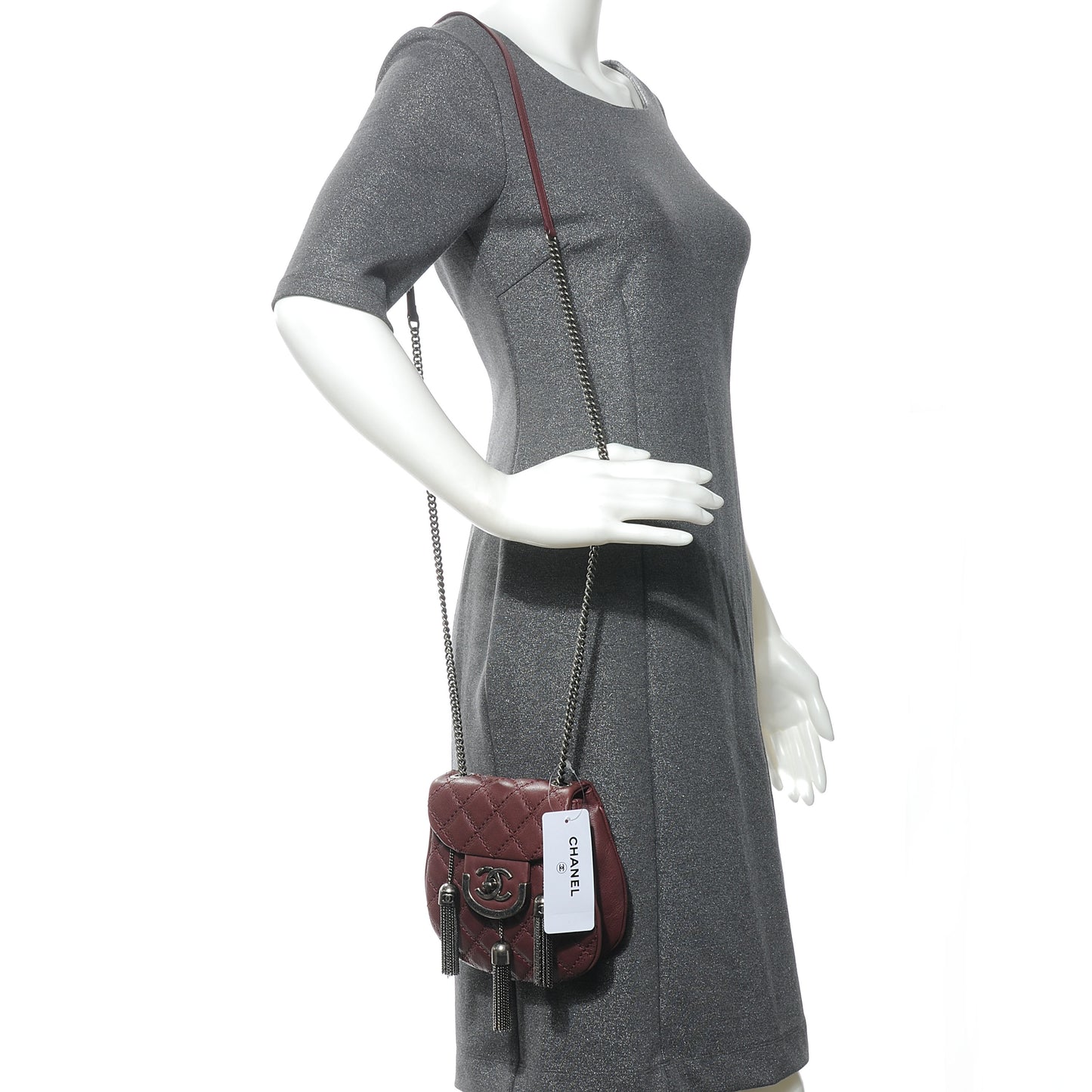 Calfskin Coco Sporran Small Tassel Flap Burgundy