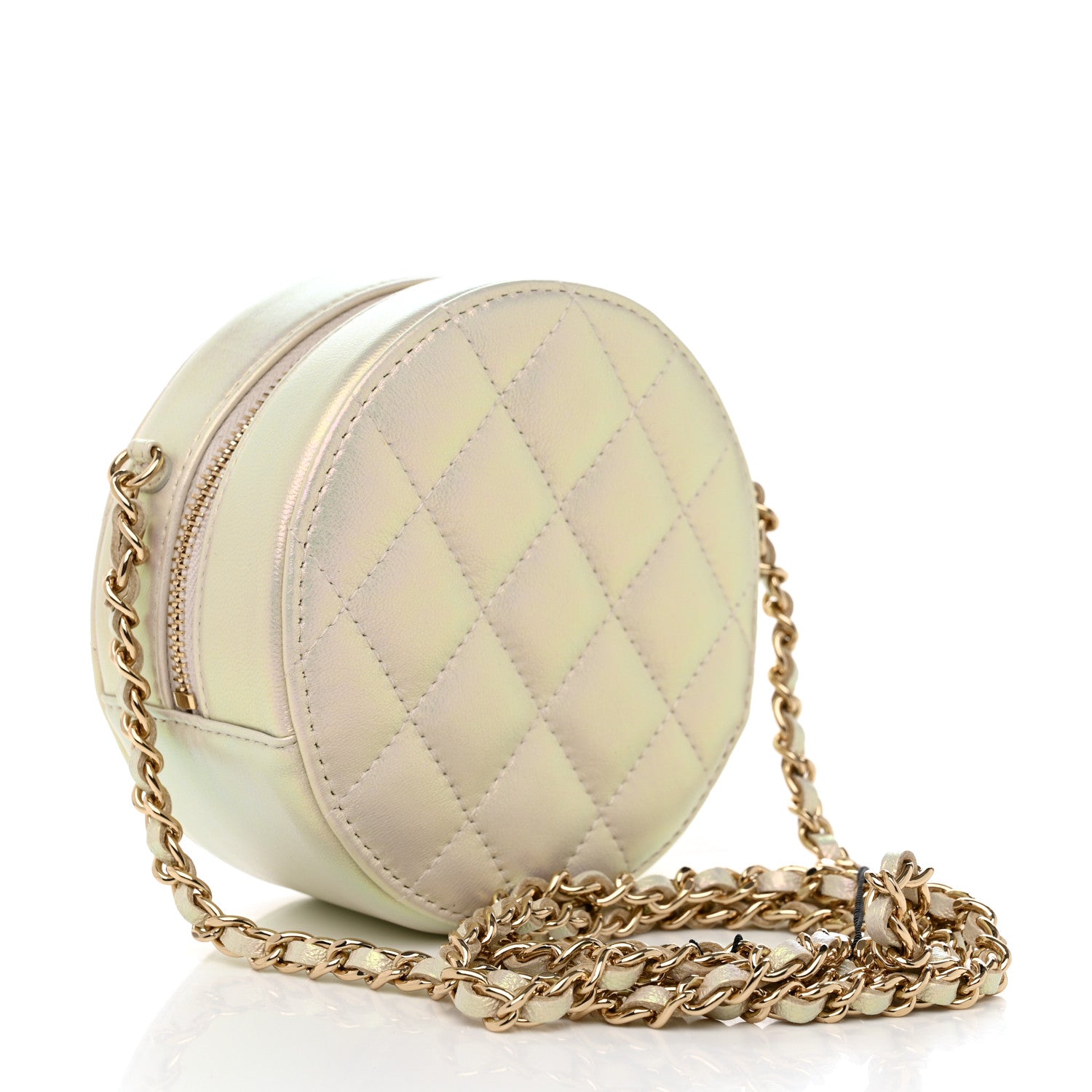 Chanel Iridescent Lambskin Quilted Round Clutch With Chain Ivory 3 of 8