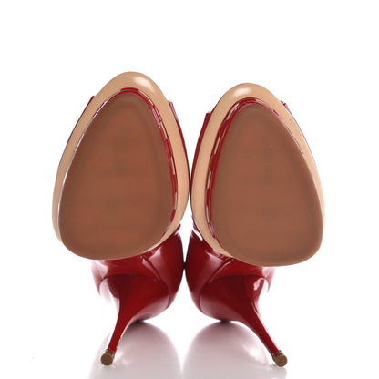 Miu Miu Patent Stitch Trim Peep Toe Pumps 39 Red 7 of 9
