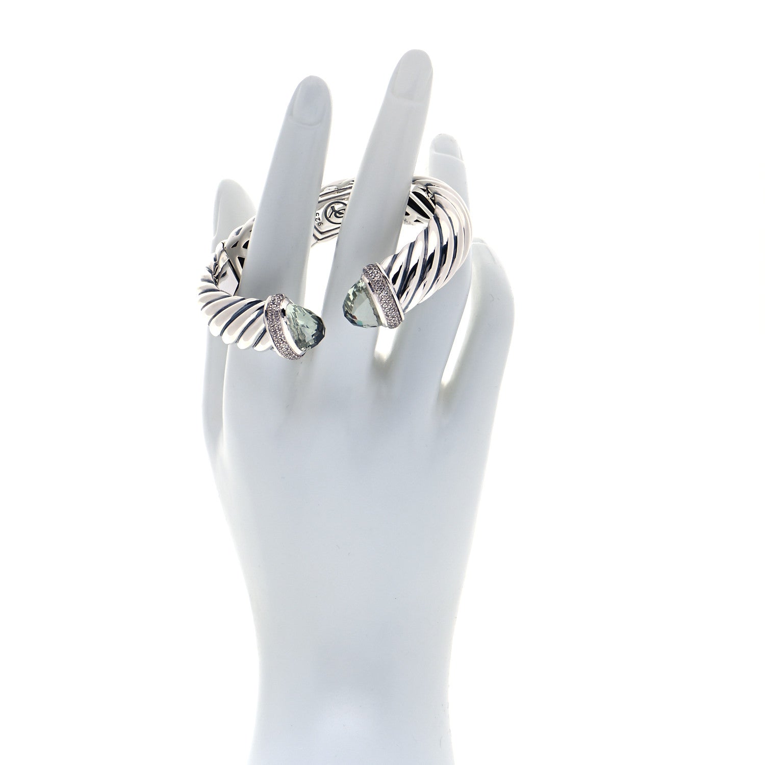David Yurman Sterling Silver Prasiolite Diamond 16mm Waverly Bracelet 2 of 6
