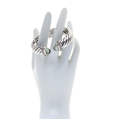 David Yurman Sterling Silver Prasiolite Diamond 16mm Waverly Bracelet 2 of 6