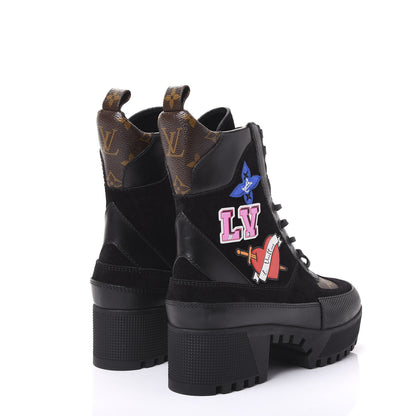 Louis Vuitton Suede Calfskin Monogram LV Black Heart Laureate Platform Desert Boots 37 Black 4 of 8