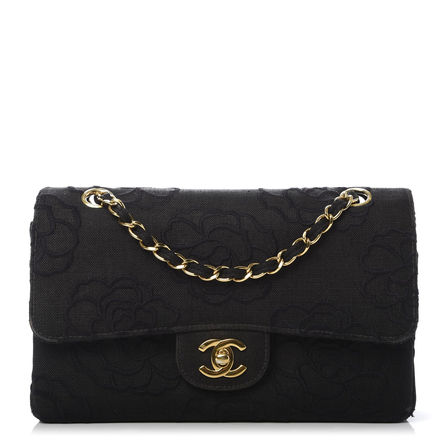 Chanel Canvas Camellia Embroidered Medium Double Flap Black 1 of 13