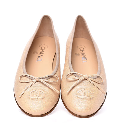 Chanel Grained Calfskin Cap Toe Ballerina Flats 38.5 Beige 8 of 10