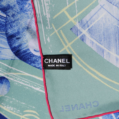Chanel Silk Camellia CC Pearl Scarf Green 4 of 5
