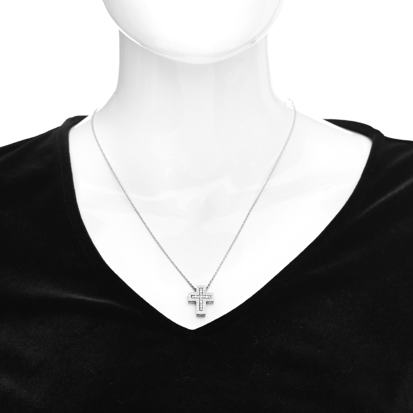 18K White Gold Diamond Belle Epoque Cross Pendant Necklace