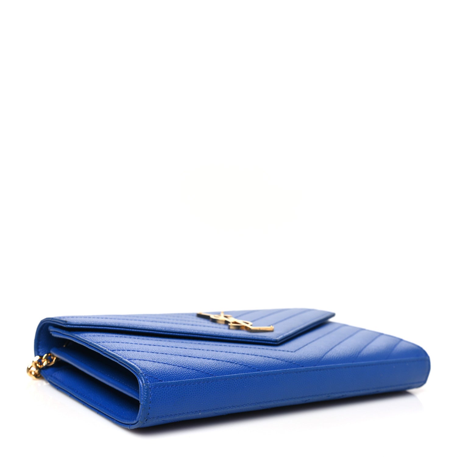 Saint Laurent Grain De Poudre Matelasse Chevron Monogram Chain Wallet Blue Majorelle 4 of 11