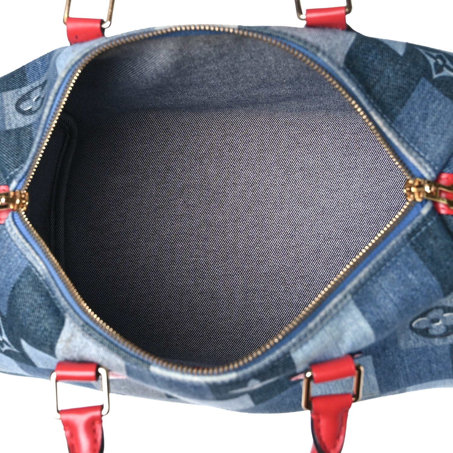 Louis Vuitton Denim Damier Monogram Patchwork Speedy Bandouliere 30 Blue Rouge 5 of 10