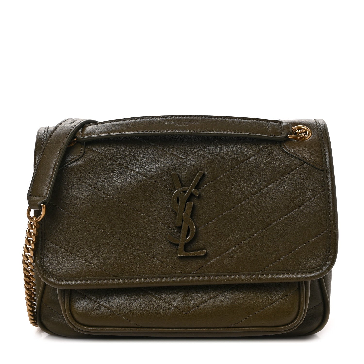 Saint Laurent Lambskin Matelasse Monogram Baby Niki Chain Satchel Seawood 1 of 8