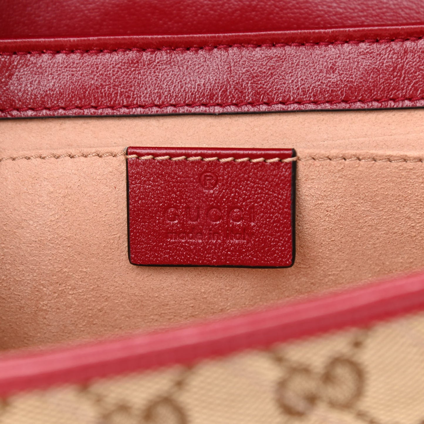Monogram Azalea Calfskin Matelasse Diagonal Mini GG Marmont Shoulder Bag Beige Ebony New Cherry Red