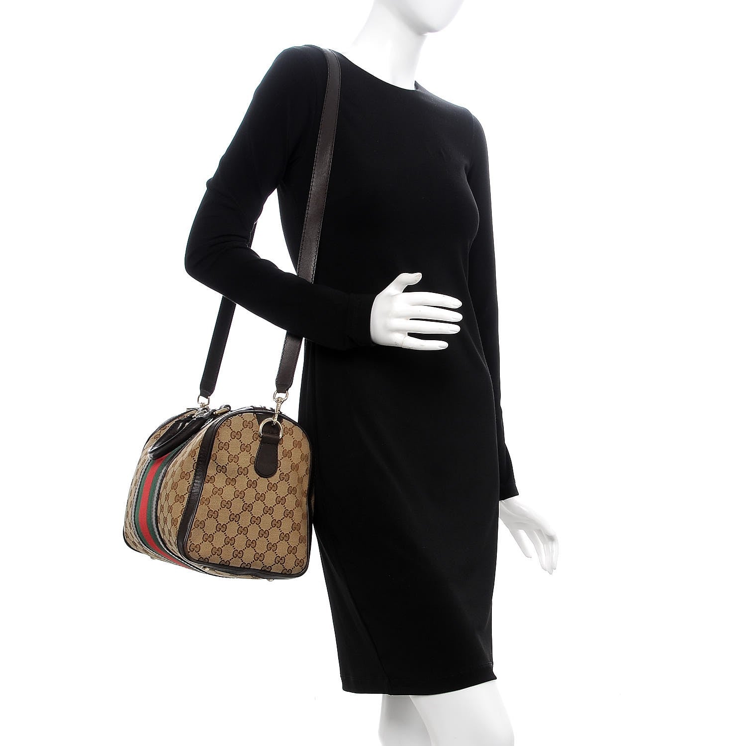 Gucci Monogram Vintage Web Medium Boston Dark Brown 2 of 9
