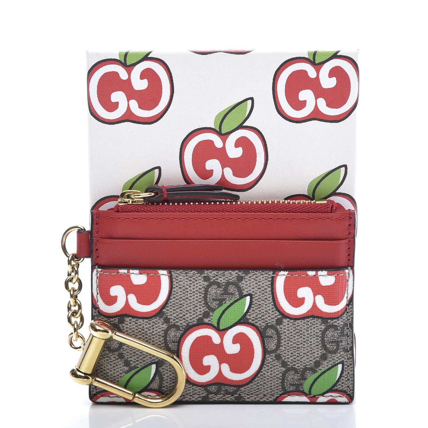 Gucci GG Supreme Monogram Apple Key Coin Case Card Holder Beige Multicolor Lobster Red 9 of 9