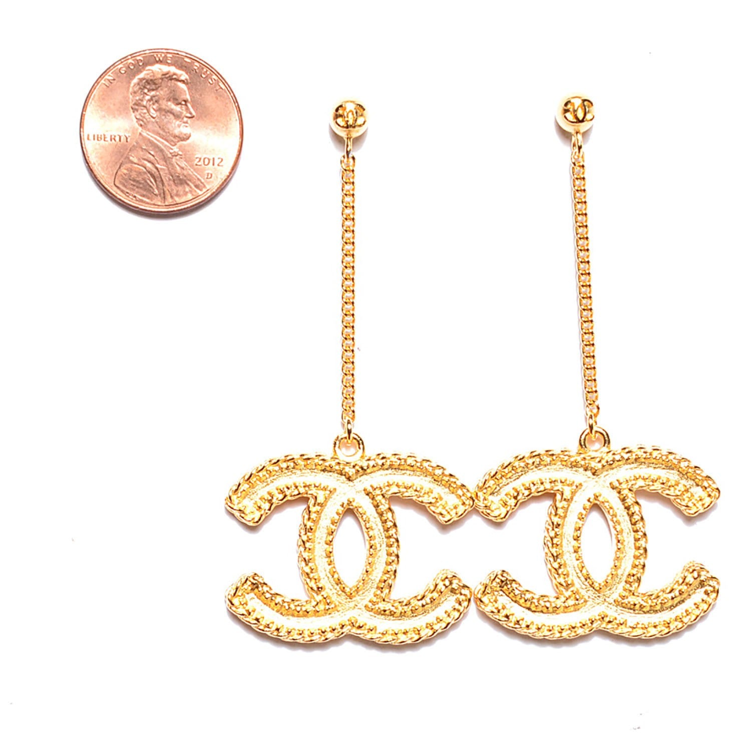 Chanel CC Drop Earrings Matte Gold 2 of 4