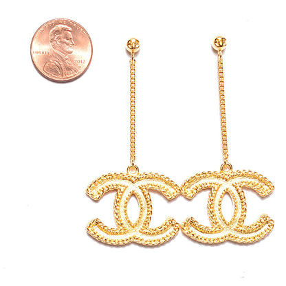 Chanel CC Drop Earrings Matte Gold 2 of 4