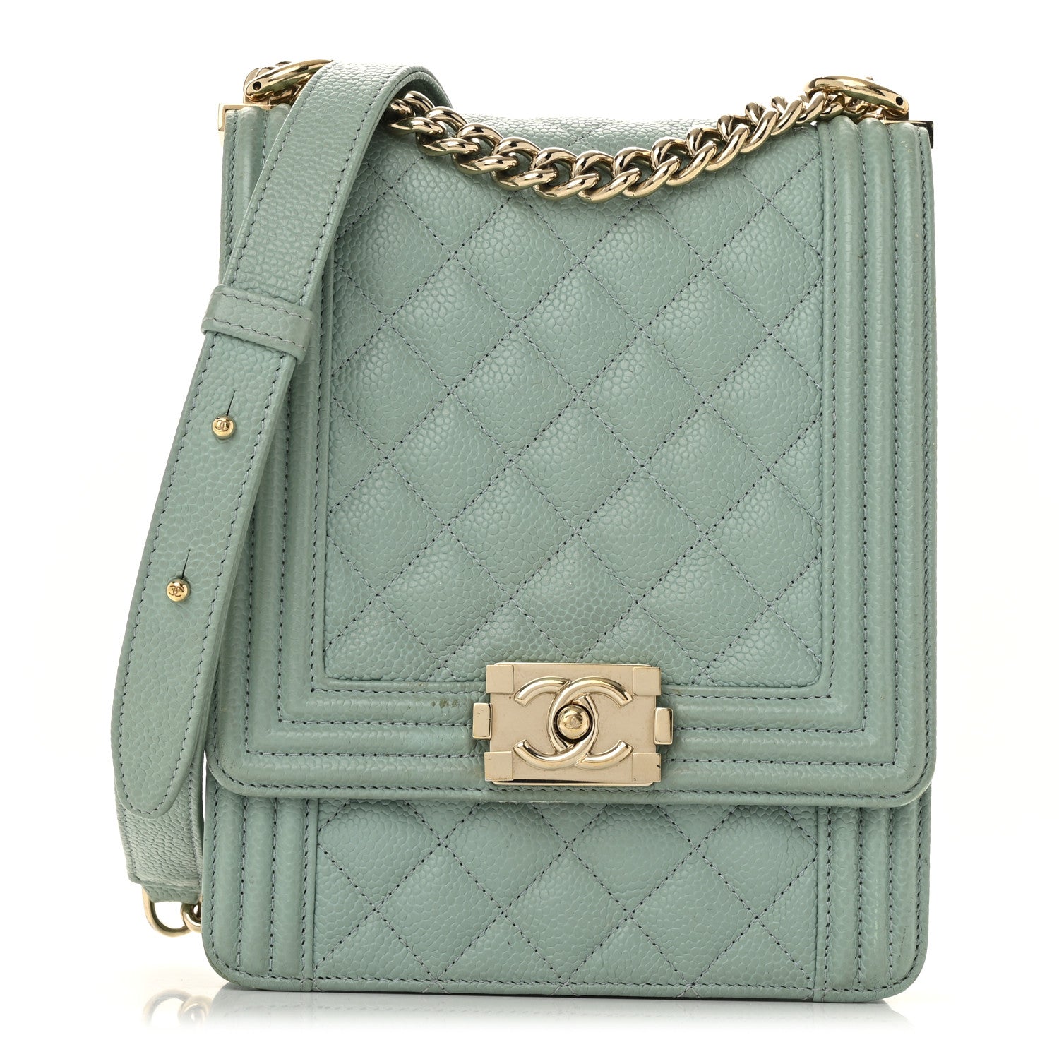 Chanel Caviar Quilted North South Boy Flap Light Blue 1 of 14
