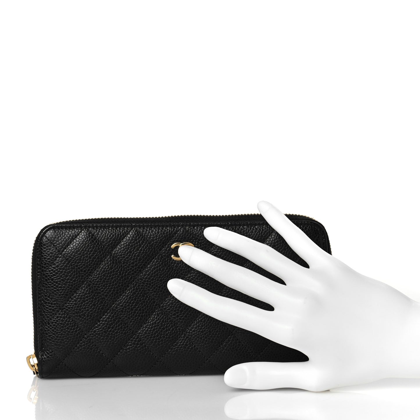 Caviar Quilted Large Gusset Zip Around Wallet Black