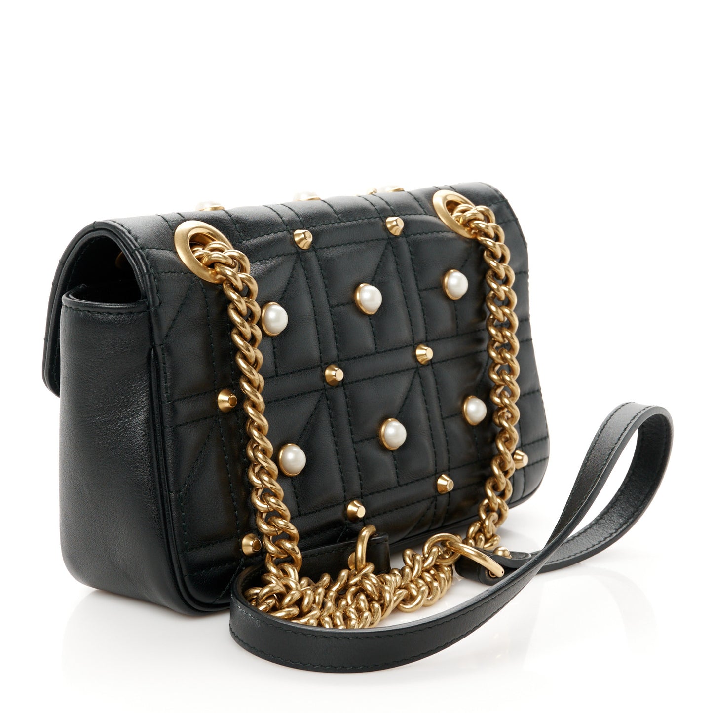 Calfskin Matelasse Studded Mini Pearly GG Marmont Shoulder Bag Black