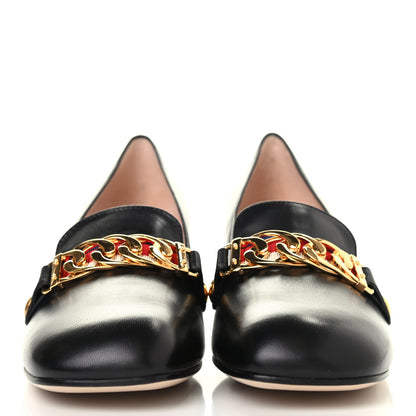 Gucci Malaga Kid Sylvie Web Chain Mid Heel Loafers 37 Black 2 of 4