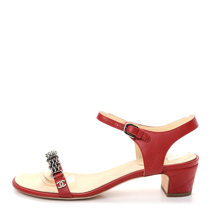 Chanel Lambskin CC Pearl Chain Sandals 39 Red 1 of 10