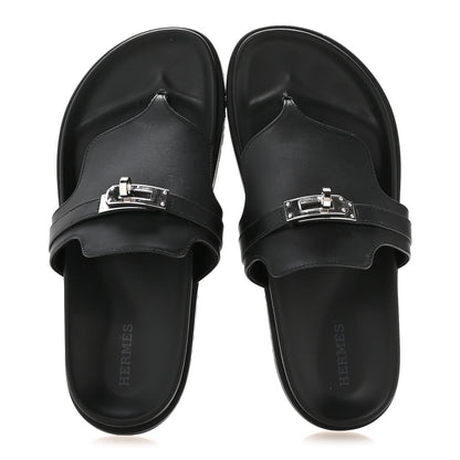 Hermes Calfskin Womens Empire Sandals 36.5 Black 2 of 9