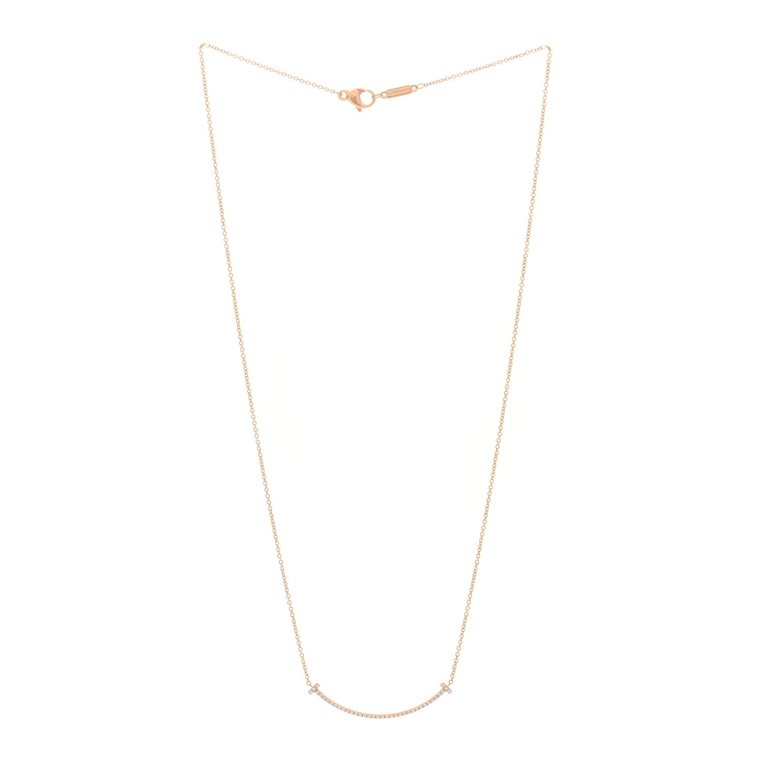 Tiffany 18K Rose Gold Diamond Small T Smile Pendant Necklace 3 of 5