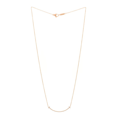 Tiffany 18K Rose Gold Diamond Small T Smile Pendant Necklace 3 of 5