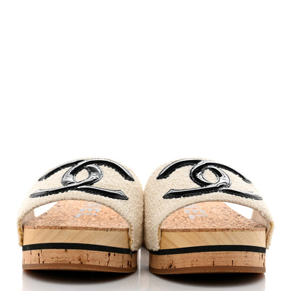 Chanel Tweed Patent Calfskin Logo Mules 36 White 2 of 9