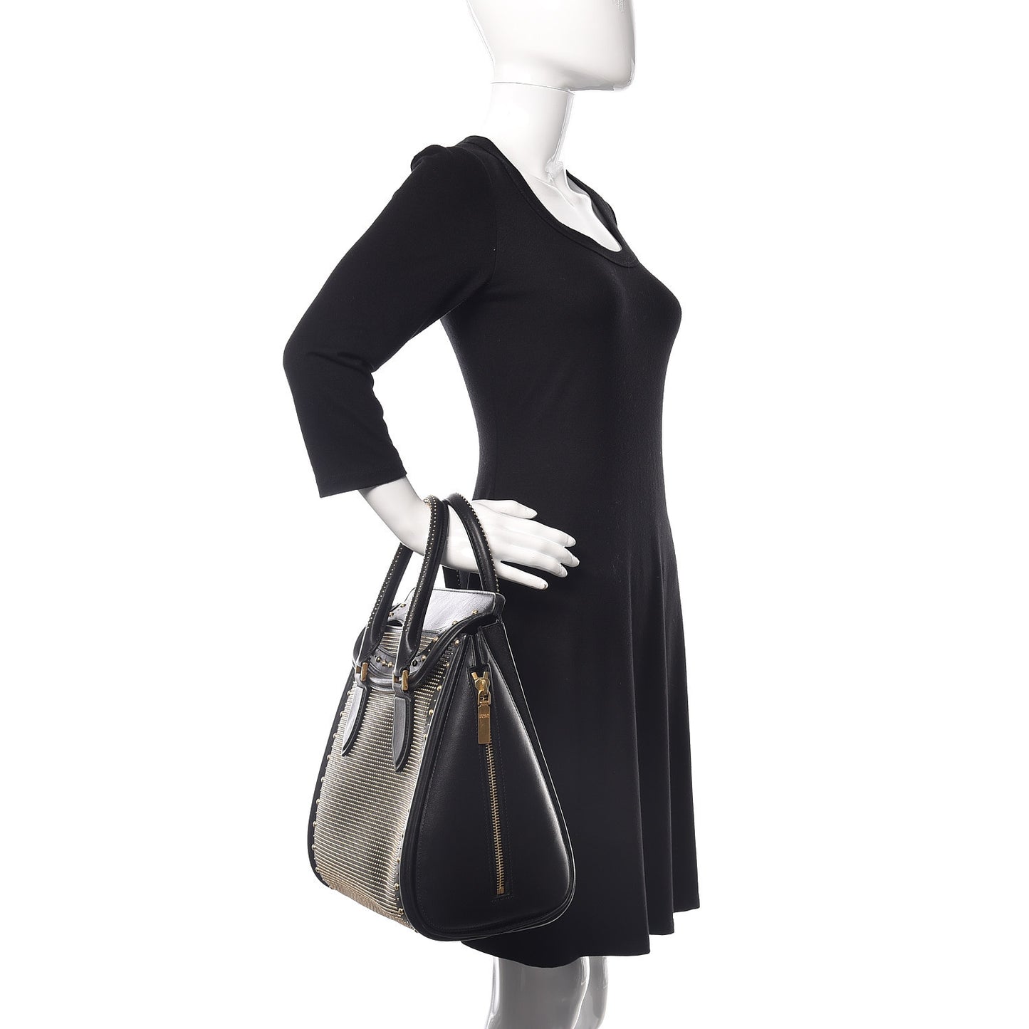 Calfskin Studded Large Heroine Black
