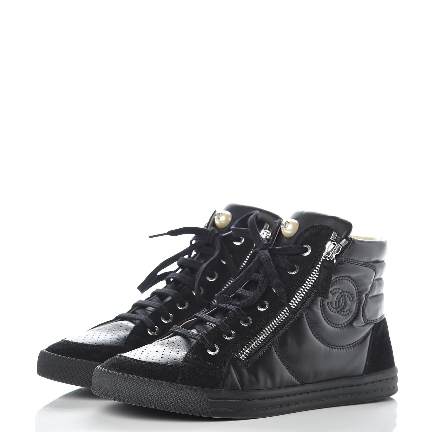 Chanel Calfskin Suede Zipped High Top CC Sneakers 38 Black 3 of 16