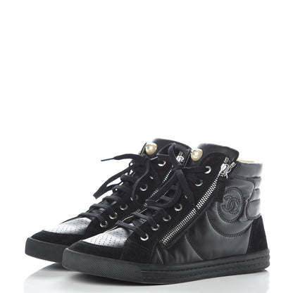 Chanel Calfskin Suede Zipped High Top CC Sneakers 38 Black 3 of 16