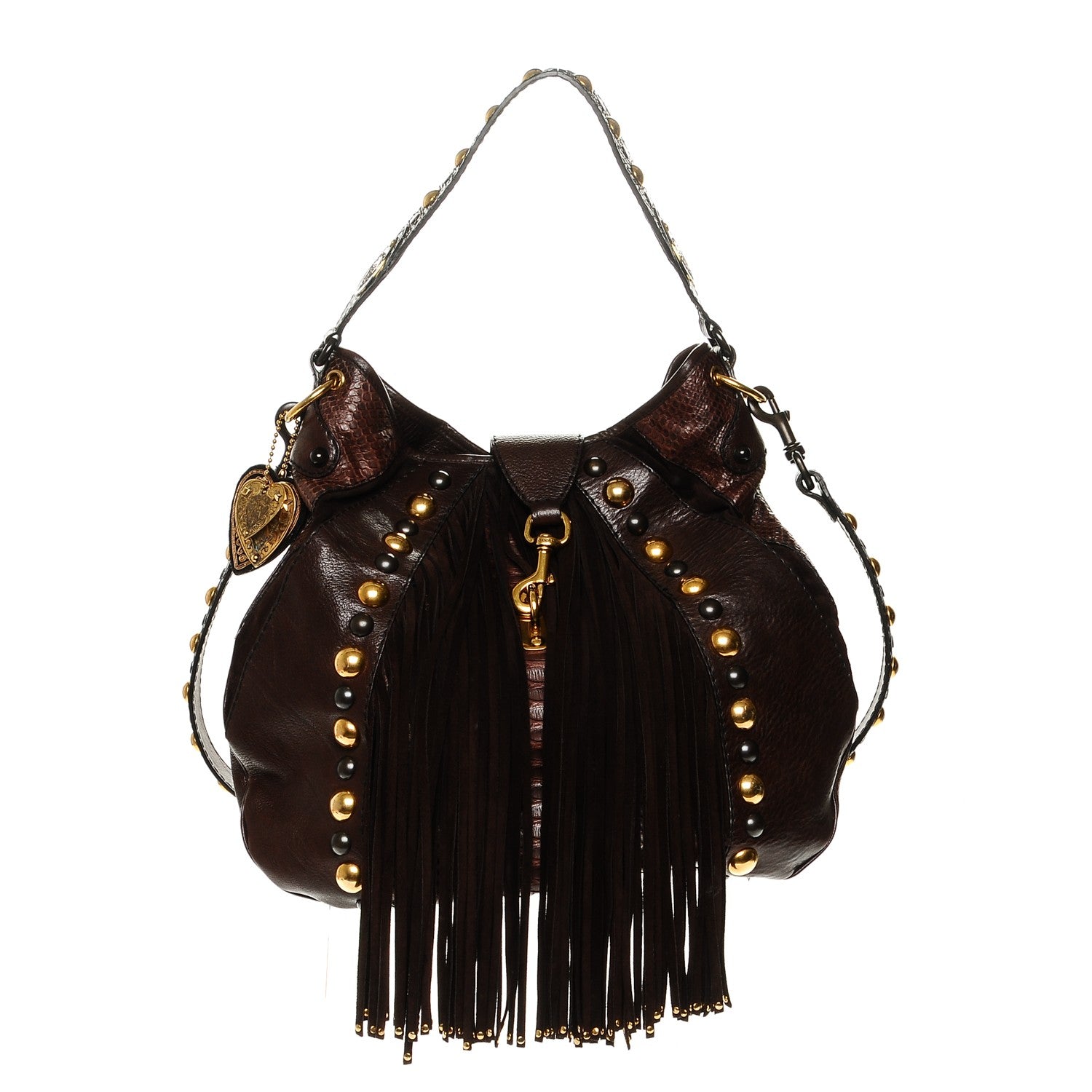 Gucci Calfskin Python Suede Fringe Babouska Hobo Brown 1 of 6