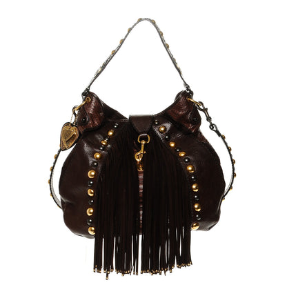 Gucci Calfskin Python Suede Fringe Babouska Hobo Brown 1 of 6