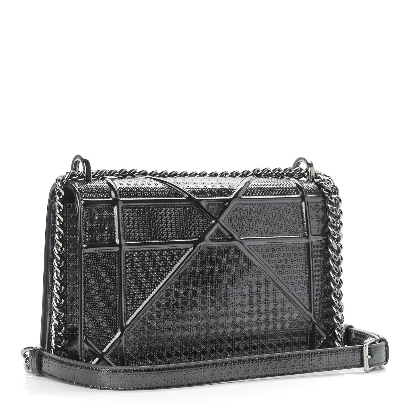 Metallic Patent Micro-Cannage Medium Diorama Flap Bag Silver