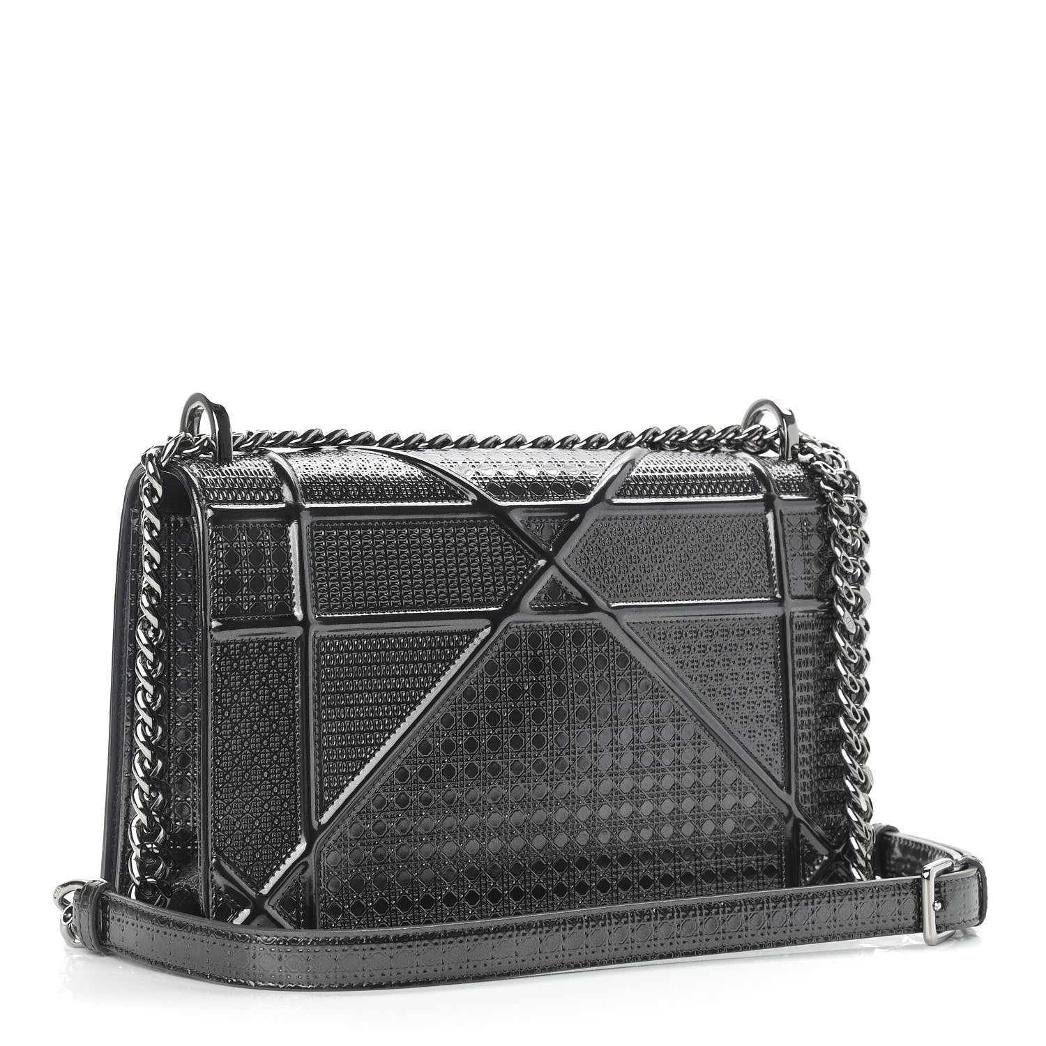 Christian Dior Metallic Patent Micro-Cannage Medium Diorama Flap Bag Silver 3 of 10