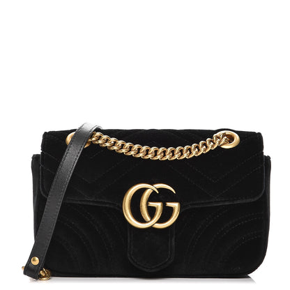 Gucci Velvet Matelasse Mini GG Marmont Shoulder Bag Black 1 of 9
