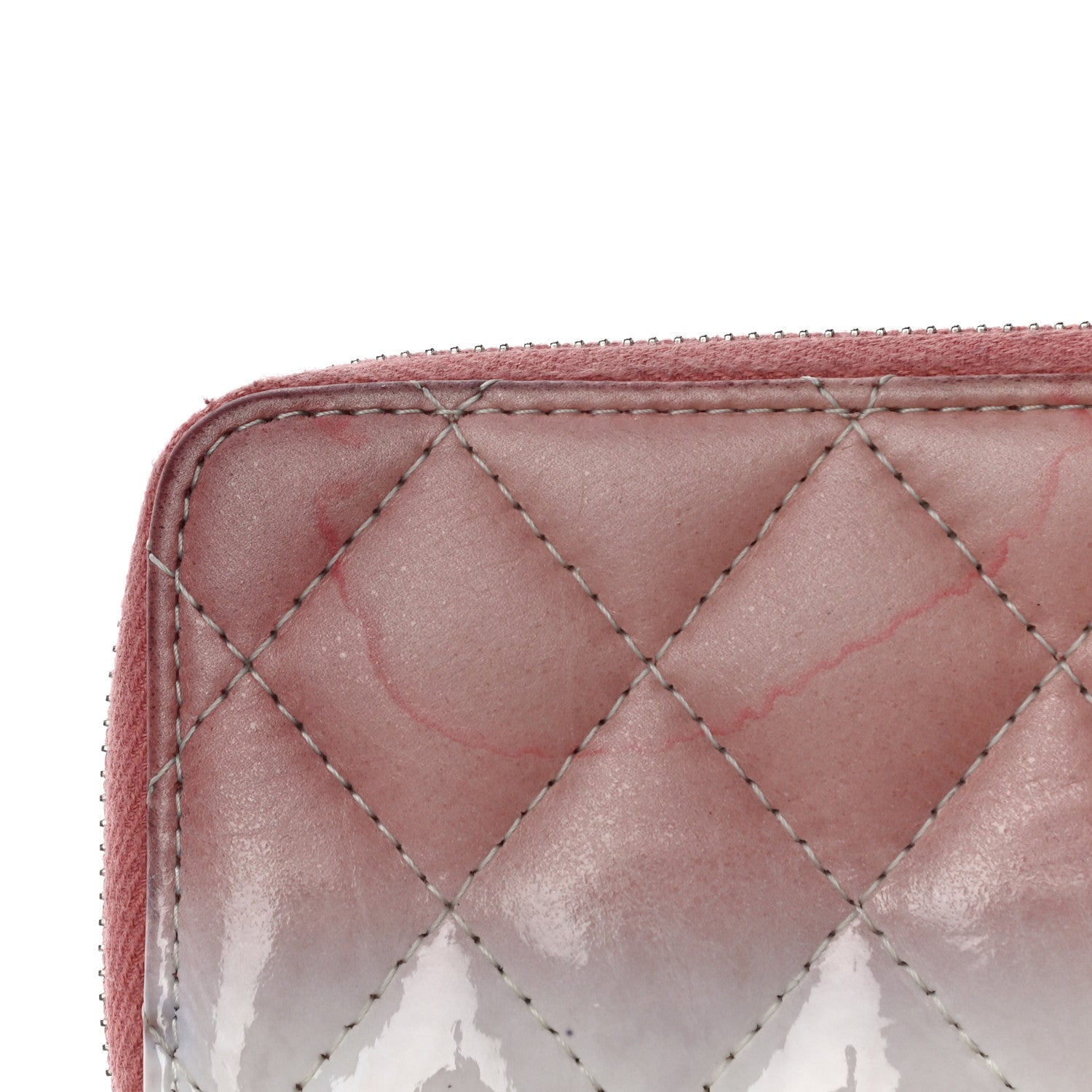 Chanel Ombre Patent Calfskin Quilted Small Zip Around Coin Purse Pink White 14 of 18