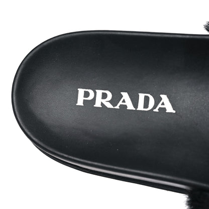 Prada Montone Metal Triangle Logo Lug Sole 20mm Slide Sandals 39 Black 7 of 8