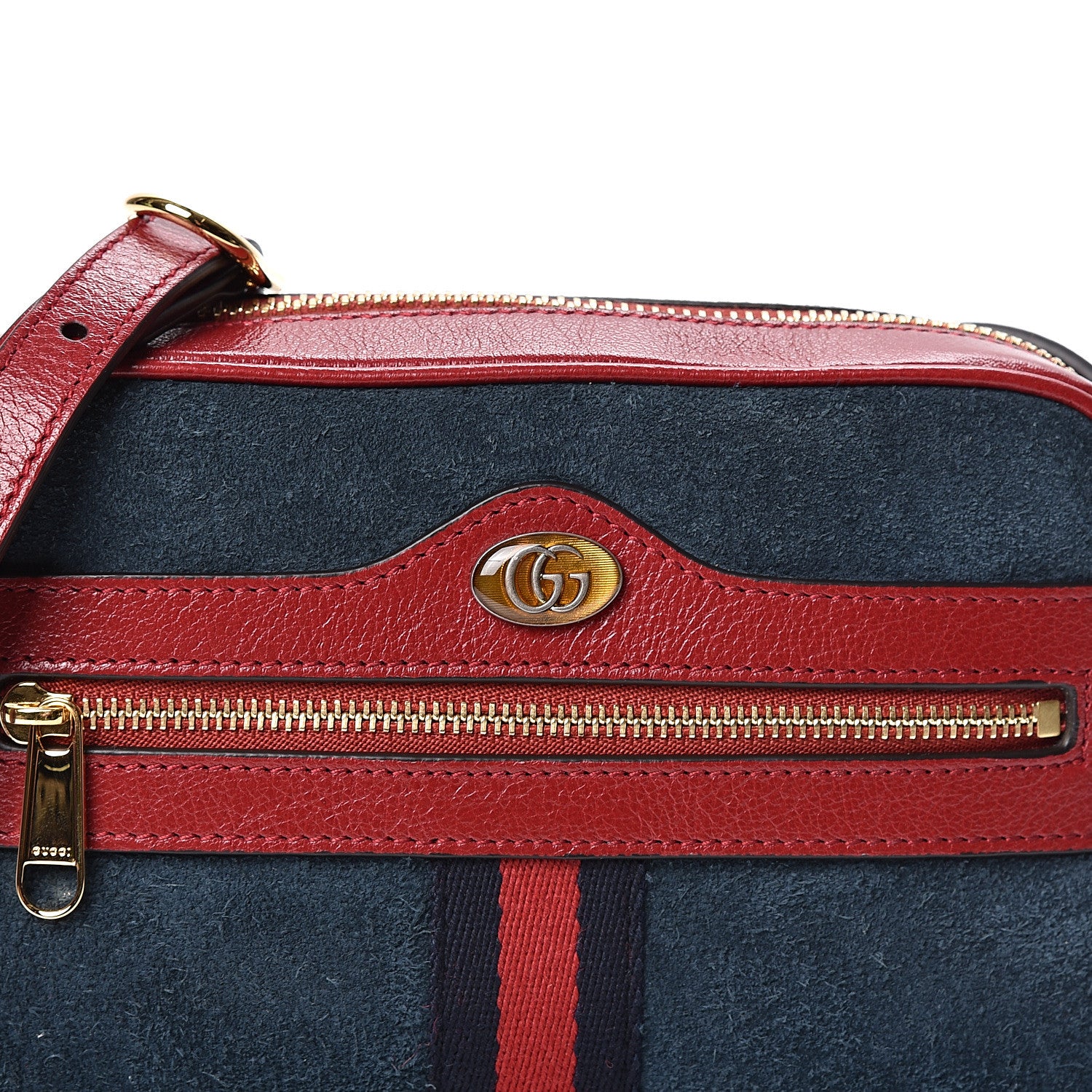Gucci Suede Calfskin Web Mini Ophidia Shoulder Bag New Blue Romantic Cherry 7 of 9
