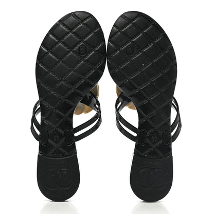 Chanel Jelly Camellia Thong Sandals 37 Black Ivory 5 of 9