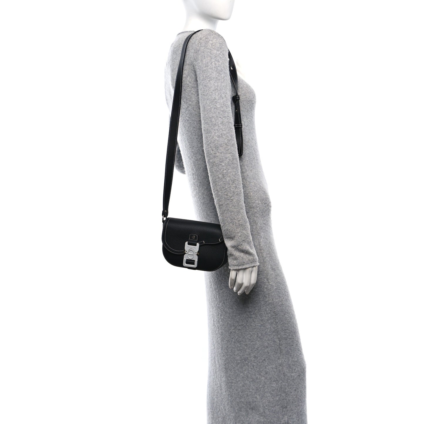 Grained Calfskin Saddle Pouch With Strap Black