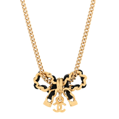 Chanel Metal Lambskin Chain CC Bow Necklace Black Gold 4 of 6
