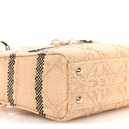 Christian Dior Raffia Woven Cannage Embroidered Mini Lady D-Lite Natural Black 9 of 10