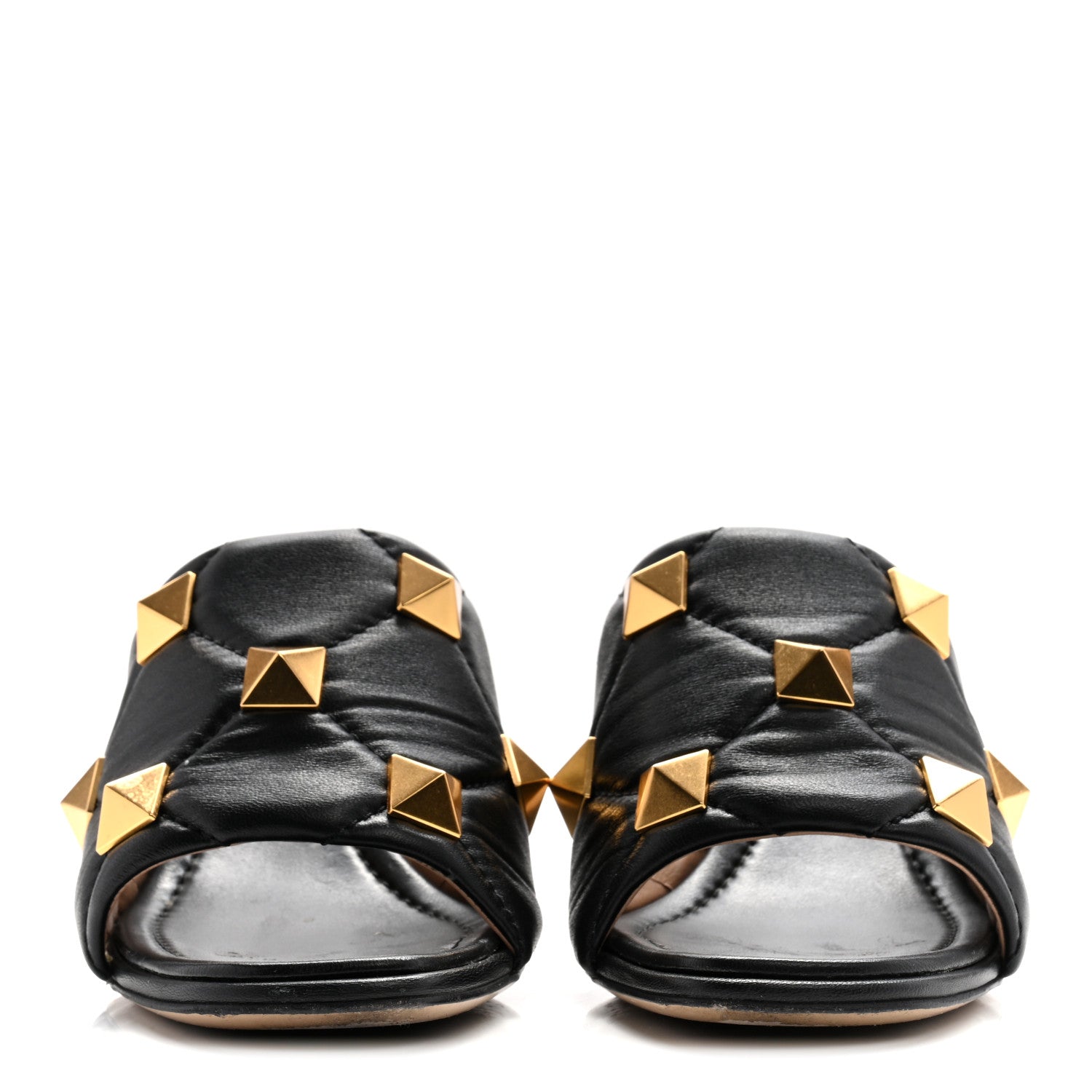 Valentino Garavani Nappa Quilted Roman Stud 65mm Slide Sandals 37 Black 6 of 24