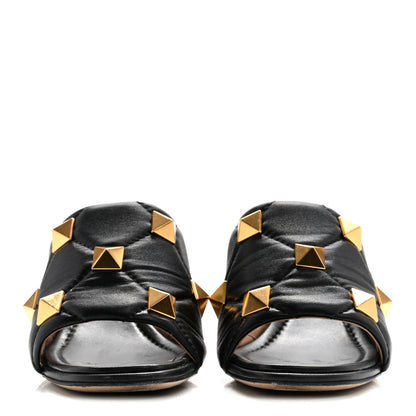 Valentino Garavani Nappa Quilted Roman Stud 65mm Slide Sandals 37 Black 6 of 24