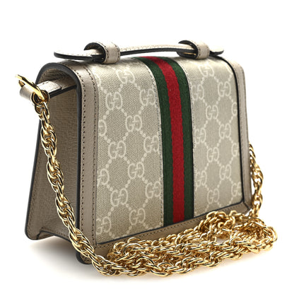Gucci GG Supreme Monogram Textured Dollar Calfskin Web Mini Ophidia Padlock Top Handle Chain Shoulder Bag Beige Mystic White Oatmeal 3 of 9