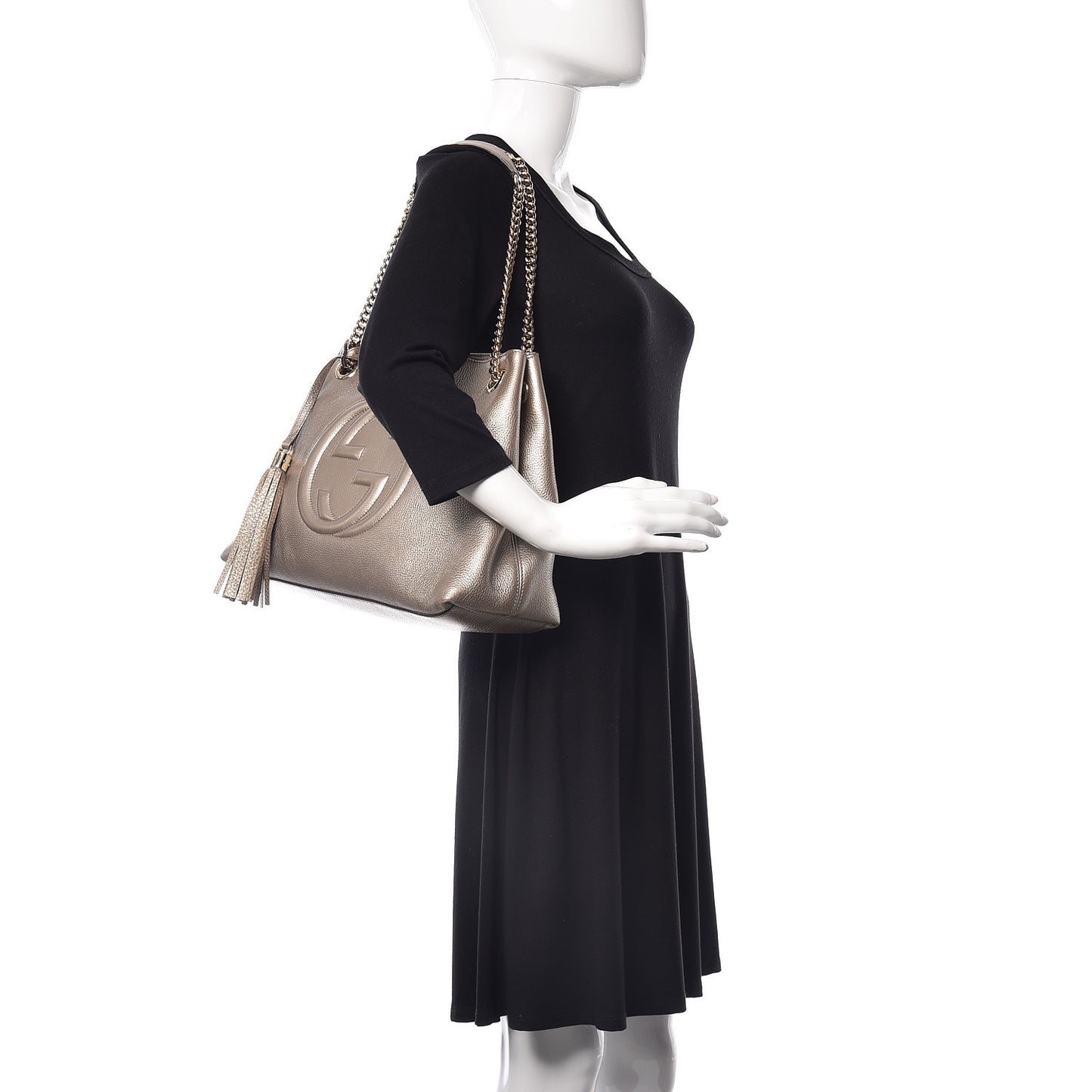 Metallic Pebbled Calfskin Medium Soho Chain Shoulder Bag Golden Beige