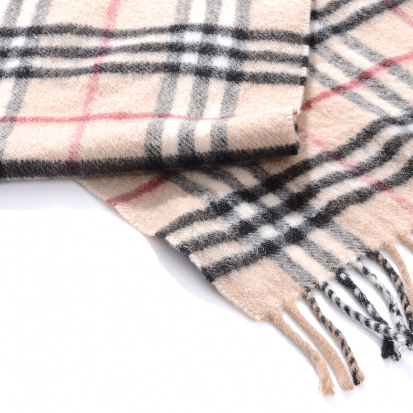 Cashmere Classic Check Fringe Scarf Camel