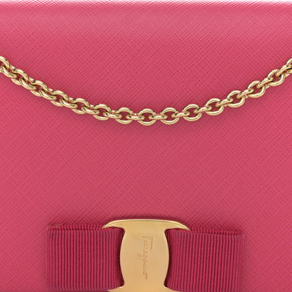 Salvatore Ferragamo Hammered Calfskin Vara Bow Chain Wallet Pink 9 of 11