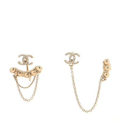 Chanel Metal Crystal CC Chain Cuff Earrings Gold 1 of 3